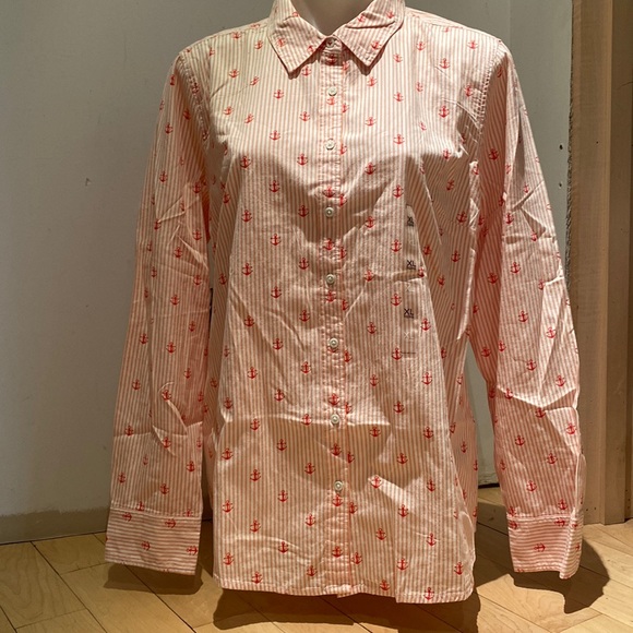 Peachy/orange striped Anchor button down - Picture 1 of 6